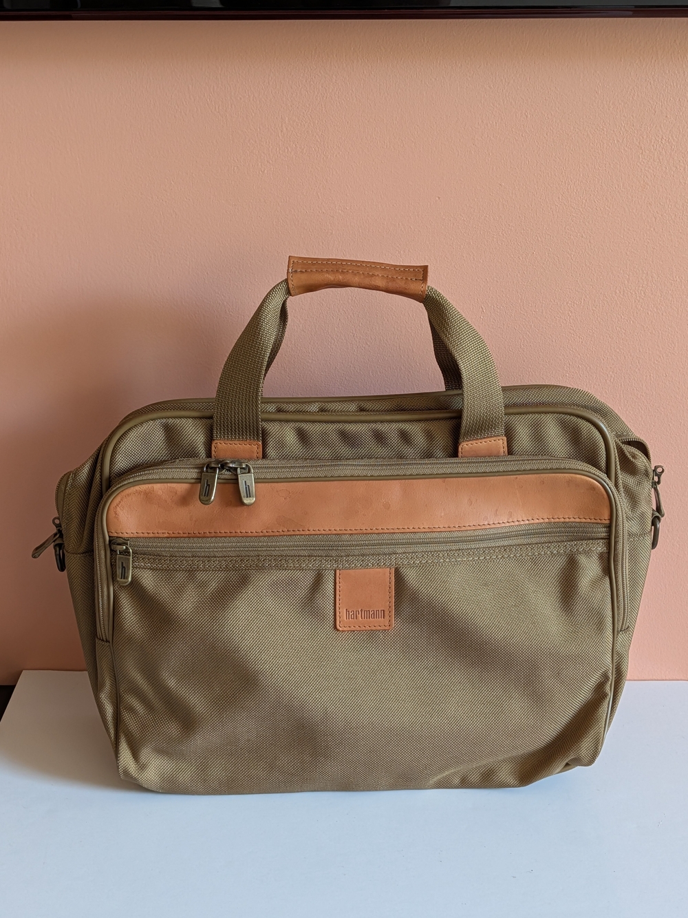 Vintage Hartmann Briefcase Business Case Tan Canvas Leather Trim Laptop Document
